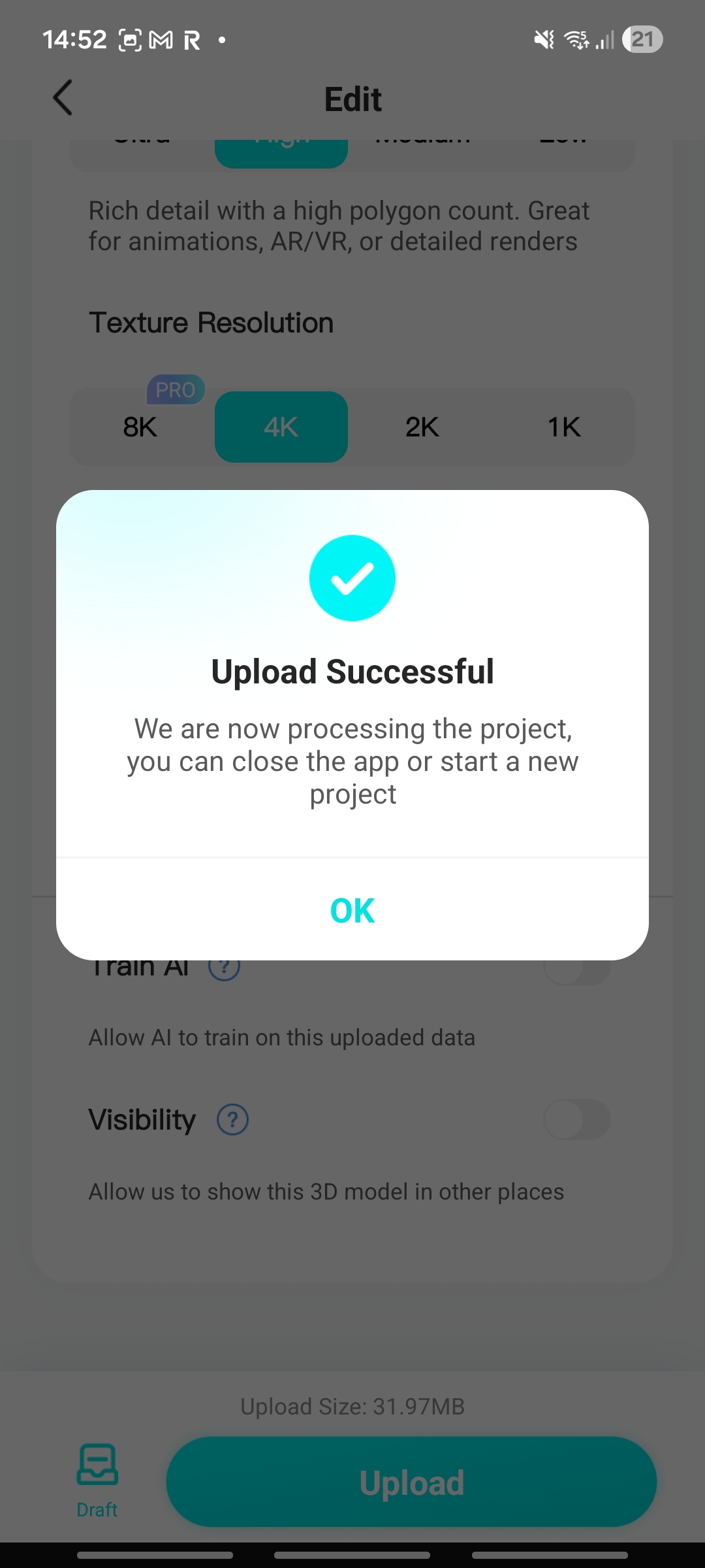 Upload Successful confirmation
